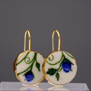 blue dot fine porcelain gold earrings frontview unique mamutaki