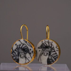 night bird porcelain gold earrings frontview unique mamutaki