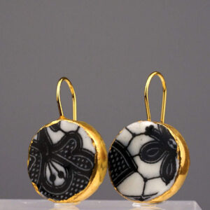 brussels porcelain earrings with gold mamutaki handcrafted double front view