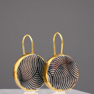 dark waves porcelain earrings with gold mamutaki handcrafted double front view