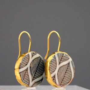 dark whispers porcelain earrings with gold mamutaki handcrafted double front view