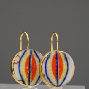 funny valentine orange blue porcelain earrings with gold mamutaki handcrafted double front view