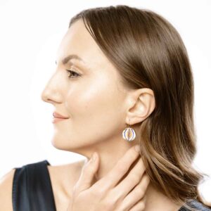 funny valentine orange blue porcelain earrings with gold mamutaki handcrafted front view