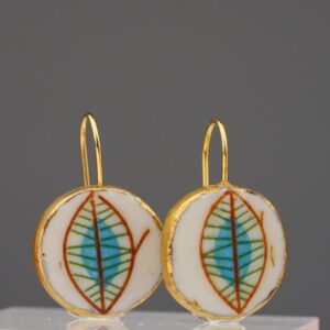 funny valentine turquoise porcelain earrings with gold mamutaki handcrafted double front view