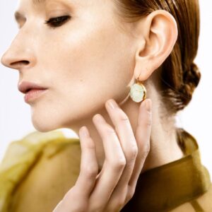 green radial porcelain earrings with gold mamutaki handcrafted front view