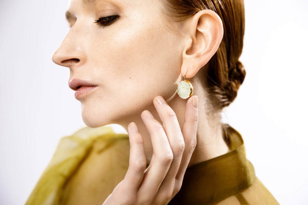 Green waves - Porzellan Ohrringe mit Gold