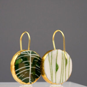 midori mori day porcelain earrings with gold mamutaki handcrafted double front back view