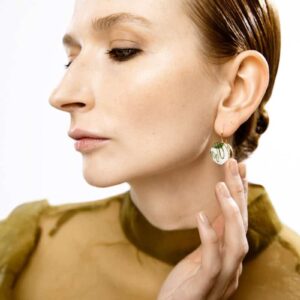 midori mori day porcelain earrings with gold mamutaki handcrafted front view