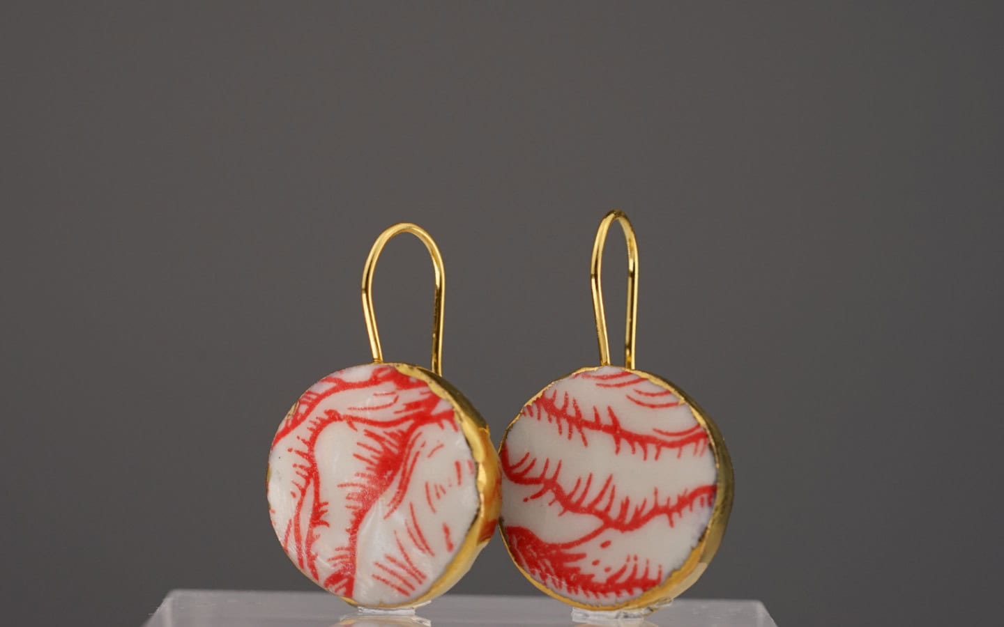 rose whispers porcelain earrings with gold mamutaki handcrafted double front view