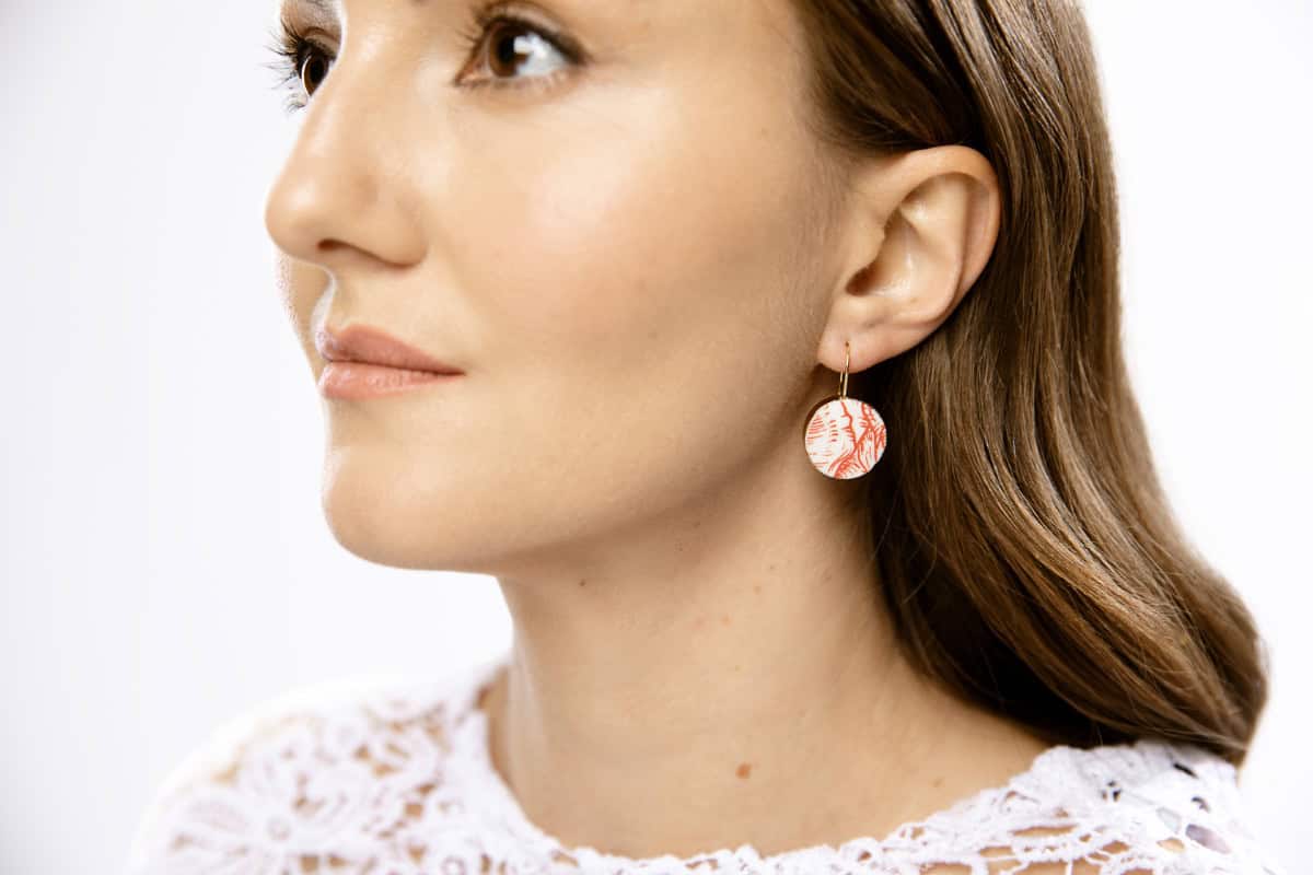 rose whispers porcelain earrings with gold mamutaki handcrafted front view 2