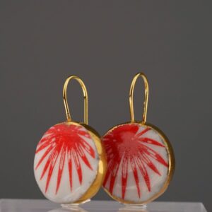 ruby leaf porcelain earrings with gold mamutaki handcrafted double front view