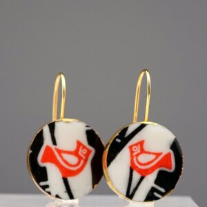 ruby robin porcelain earrings with gold mamutaki handcrafted double front view