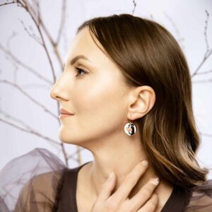 ruby robin porcelain earrings with gold mamutaki handcrafted front view