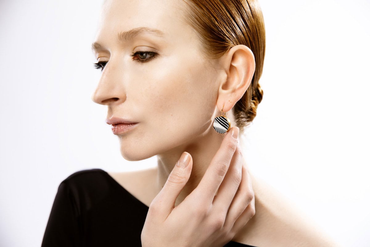 Wavedance at night handcrafted porcelain earrings with gold